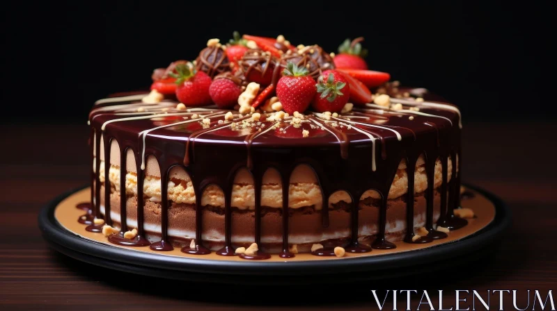 Delectable Chocolate Cake with Strawberries and Raspberries AI Image