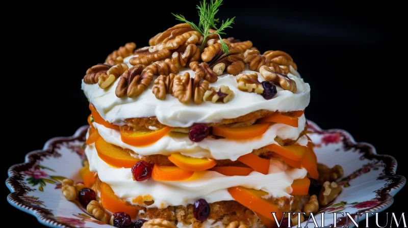 Delicious Cake with Fruit Slices and Walnuts AI Image