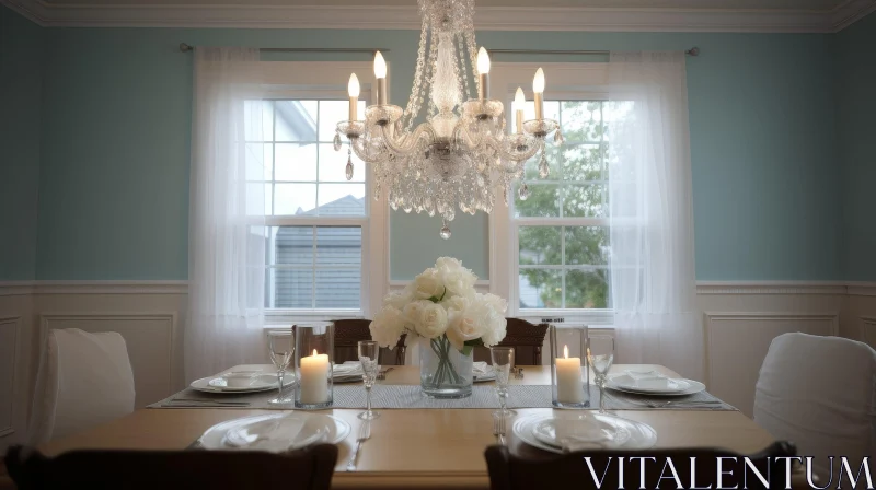 AI ART Elegant Dining Room Decor with Crystal Chandelier