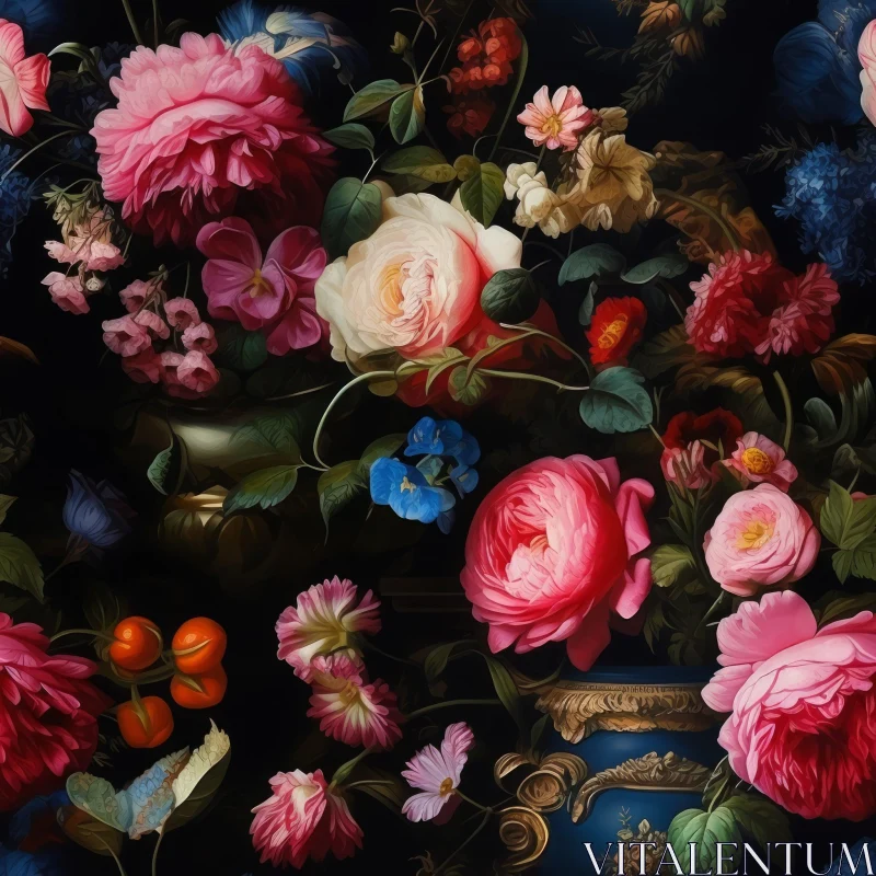 Exquisite Floral Still Life Painting Pattern AI Image