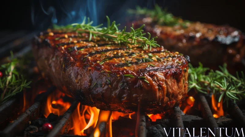 Juicy Steak Sizzling on Grill - Perfect Cookout Delight AI Image