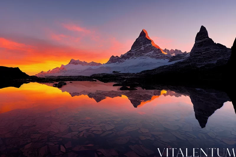 Majestic Mountain Range Reflecting in Water at Sunrise | Swiss Style AI Image