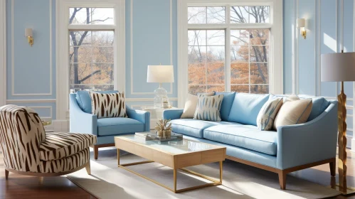 Modern Living Room with Blue and White Decor