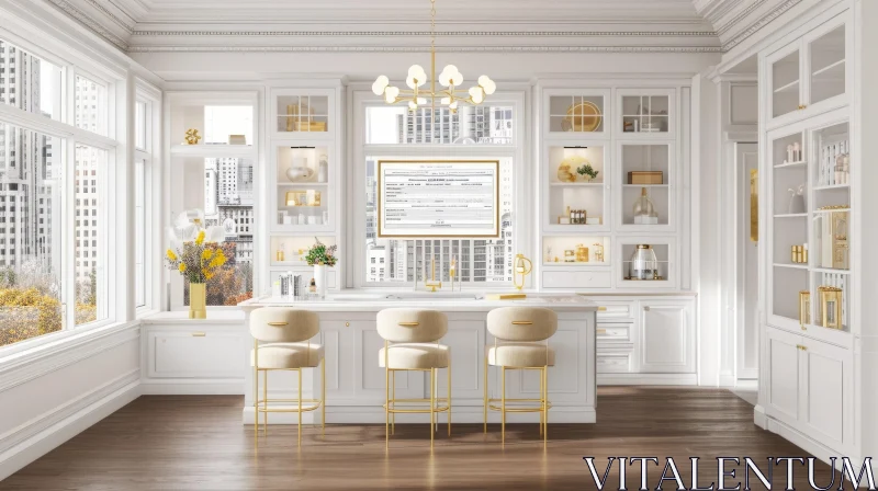 Opulent Kitchen with Marble Island and Gold-Plated Fixtures AI Image