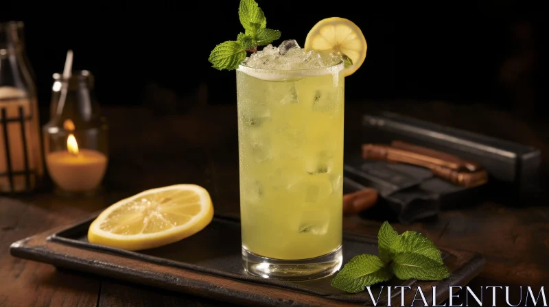 AI ART Refreshing Green Cocktail with Lemon and Mint