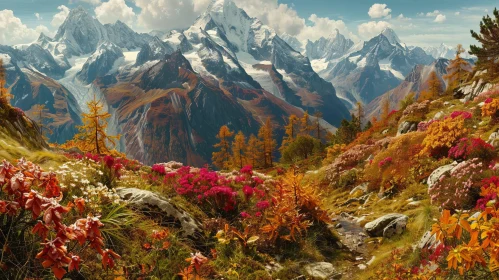 Swiss Alps Autumn Landscape - Majestic Mountains and Colorful Valley