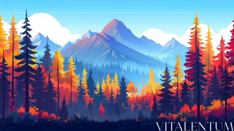 Tranquil Mountain and Forest Landscape AI Image