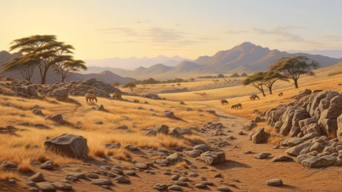 African Savanna Landscape with Grazing Animals