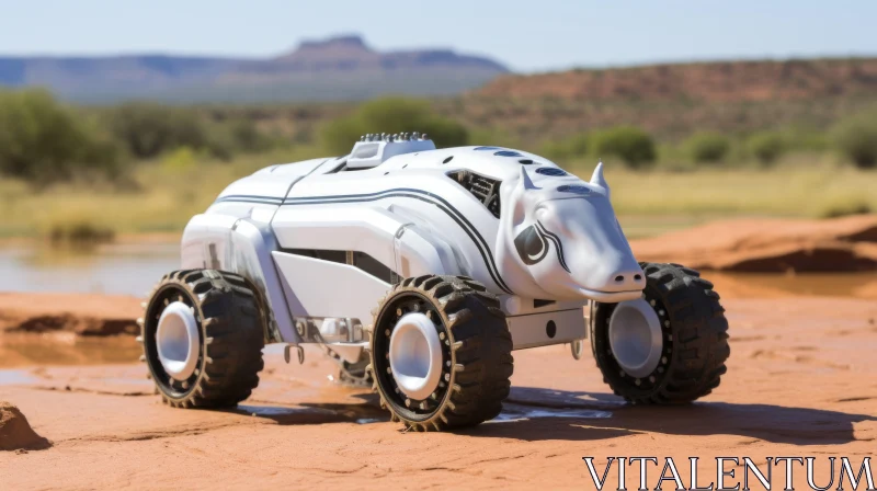 Afrofuturism-Inspired Toy Robot in Desert Landscape AI Image