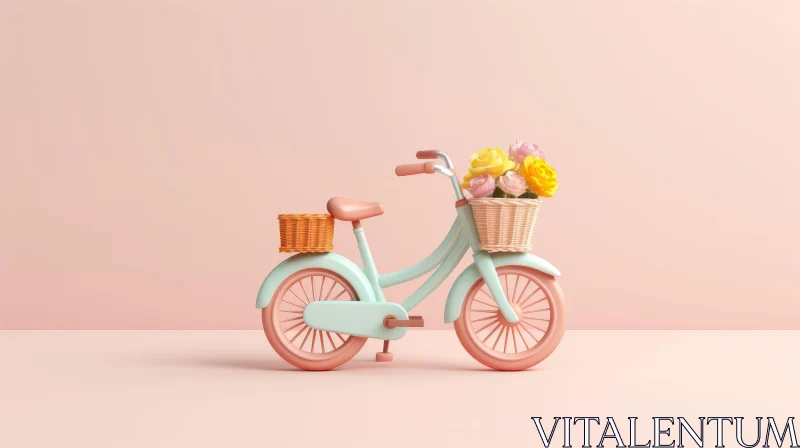 AI ART Bicycle with Flower Basket in Pink Room