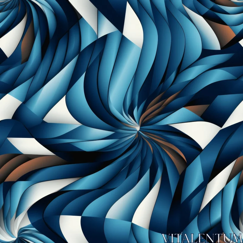 AI ART Blue and White Wave Spiral Pattern