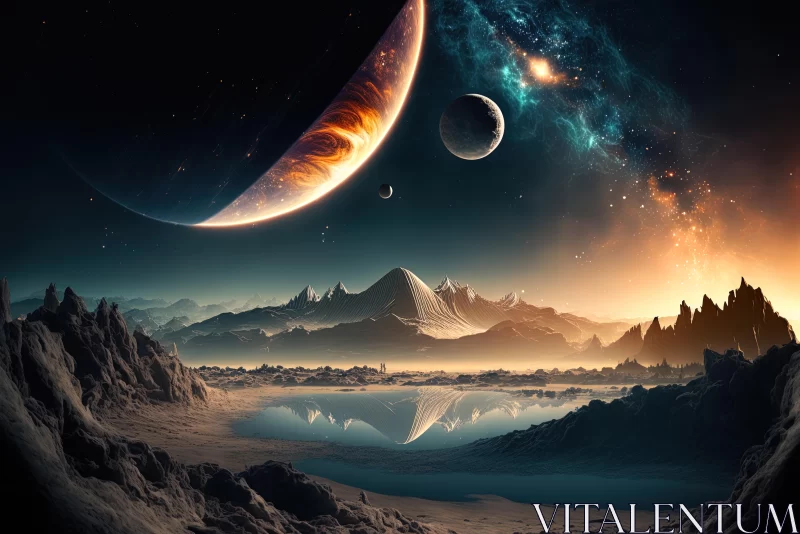 Captivating Alien Landscape in Dark Cyan and Amber | Surrealism Art AI Image