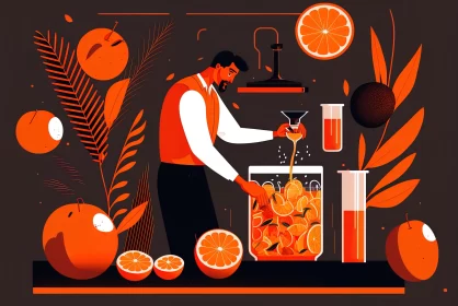 Captivating Illustration of a Man Making Orange Juice | Dark Compositions