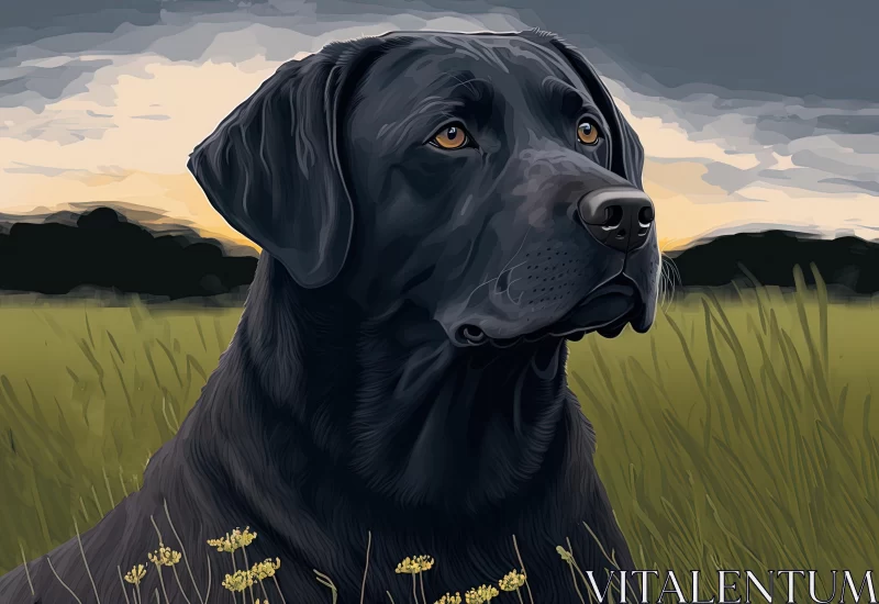 Captivating Portrait of a Black Dog in a Field AI Image