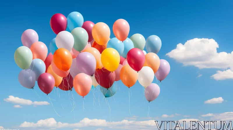 Colorful Balloons Flying in the Blue Sky AI Image