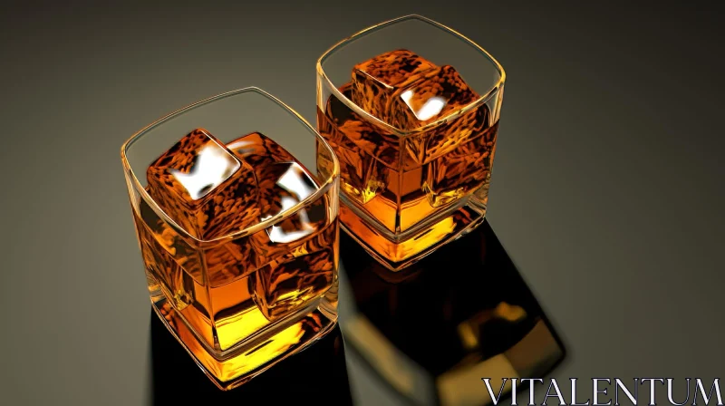 Dark Background Whiskey Glasses 3D Rendering AI Image