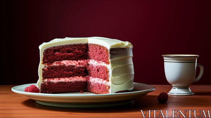 AI ART Delicious Red Velvet Cake with White Frosting