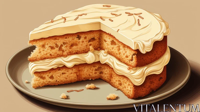 Delicious Sponge Cake Slice on Plate AI Image
