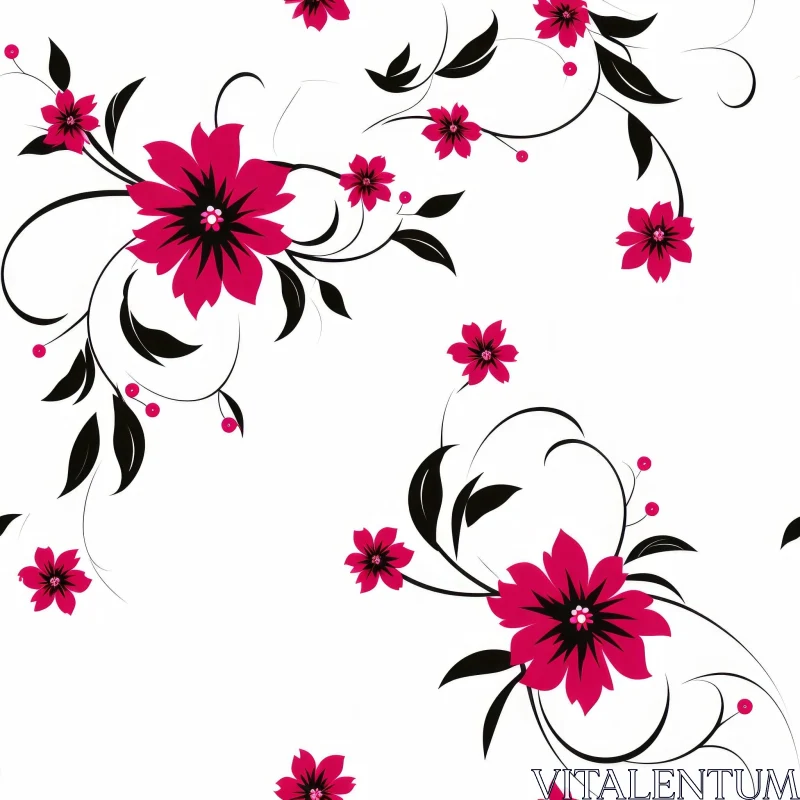 Elegant Floral Seamless Pattern on White Background AI Image