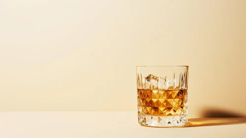 Glass of Whiskey on Beige Background