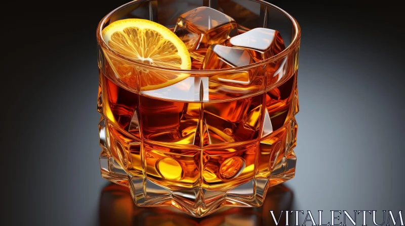 Glass of Whiskey with Lemon Slice on Black Table AI Image