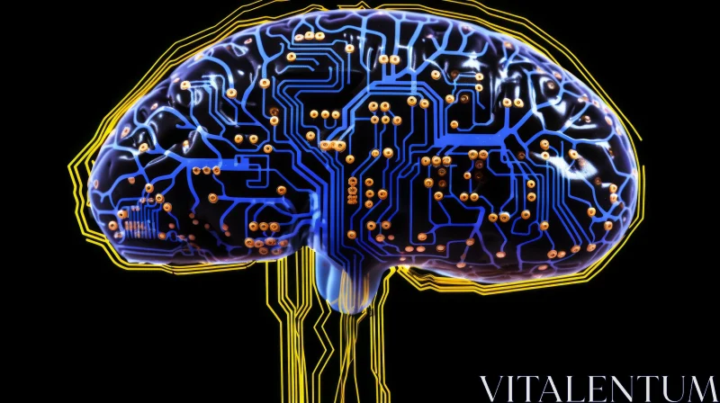 Human Brain 3D Rendering - Technology Concept Art AI Image
