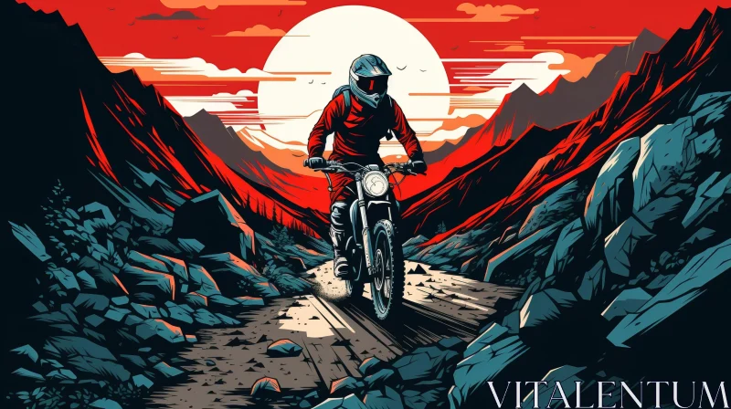 Man Riding Motorcycle on Mountain Road Illustration AI Image