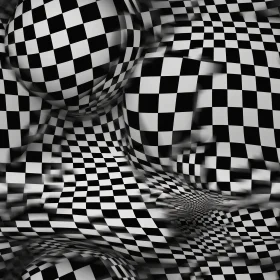 Monochrome Checkered Pattern with Spheres