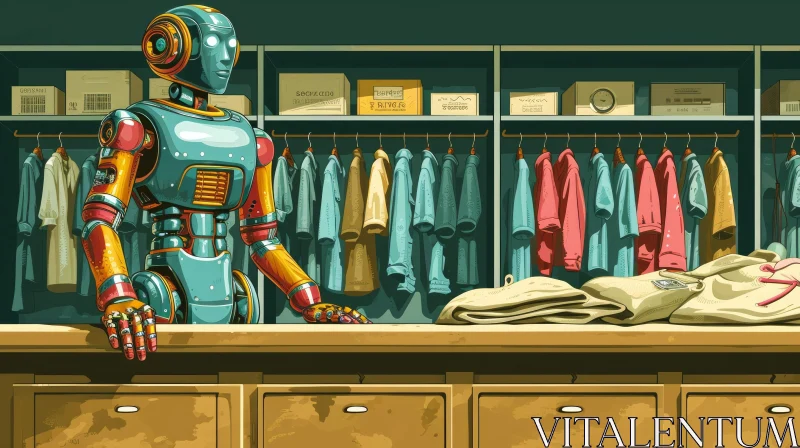 Robot in a Clothing Store: Digital Painting AI Image