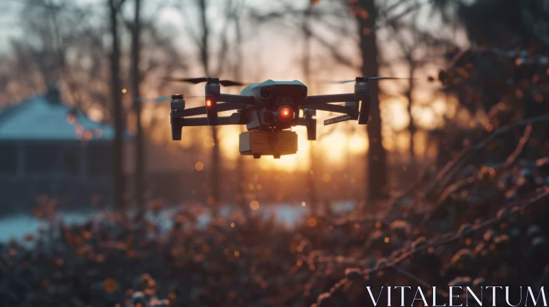 Black Drone Flying in a Serene Sunset - Vibrant Colors AI Image