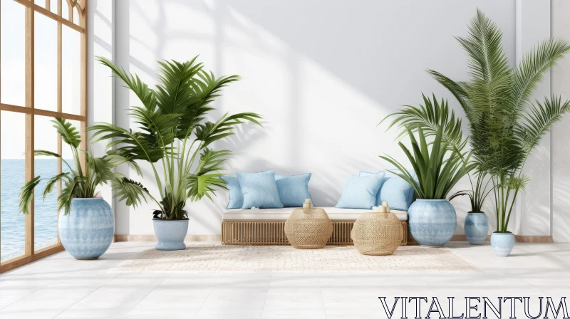 Bright Coastal Living Room - Serene Relaxation Space AI Image