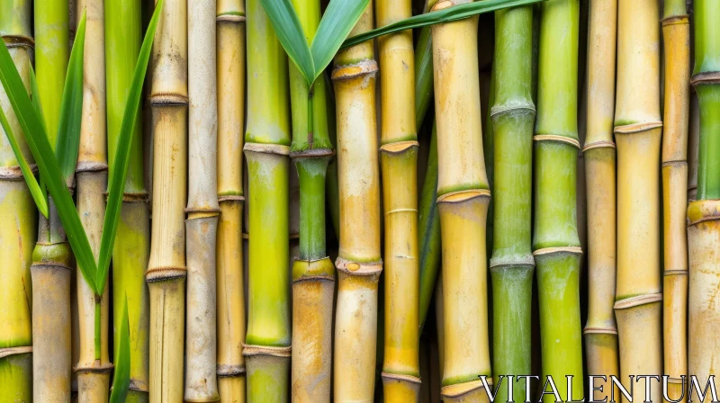 Close-up of Bamboo Forest: Green Stalks and Vibrant Leaves AI Image