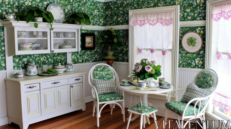Cozy Breakfast Nook in a Country-Style Home | Floral Wallpaper AI Image