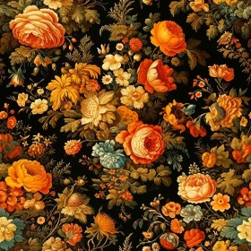 Dark Floral Seamless Pattern - Roses, Peonies, Chrysanthemums