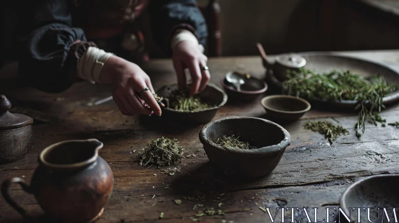 Exquisite Dried Herbs and Spices on a Rustic Table AI Image
