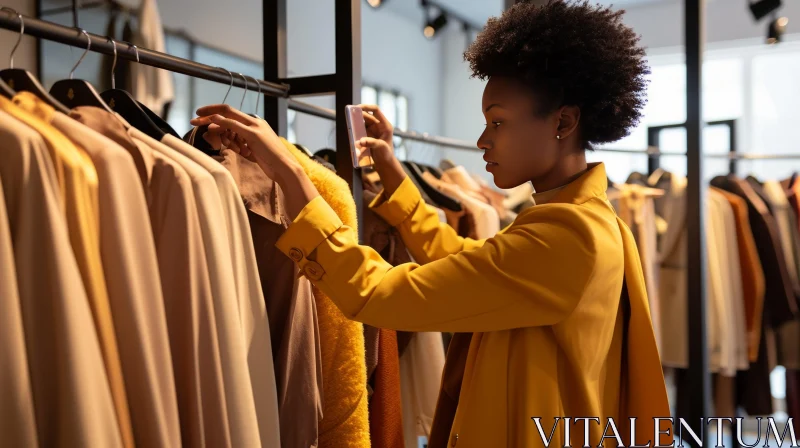 Fashion Shopping: African-American Woman in a Modern Store AI Image