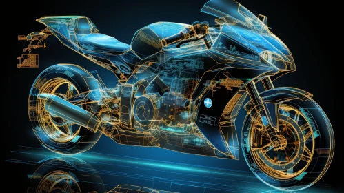 Futuristic Blue Motorcycle Digital Rendering