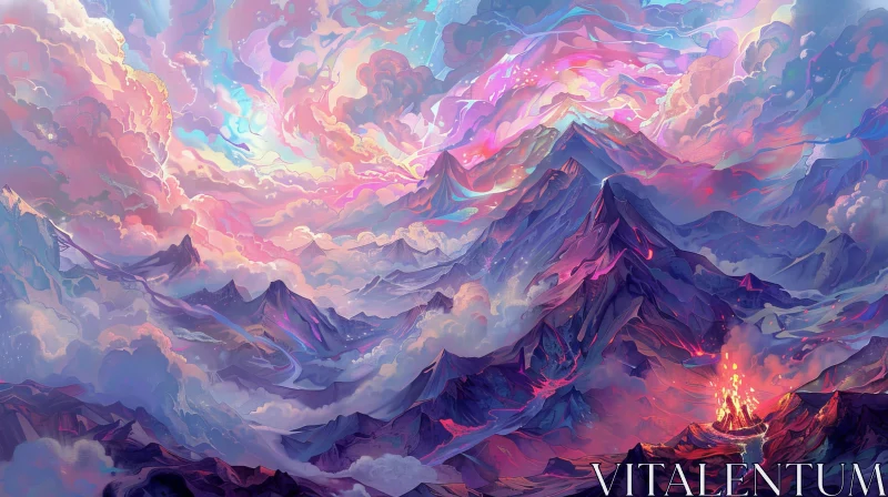 Mountain Range Sunset Painting AI Image