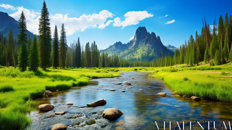 Mountain River Landscape: Serene Nature Scene AI Image