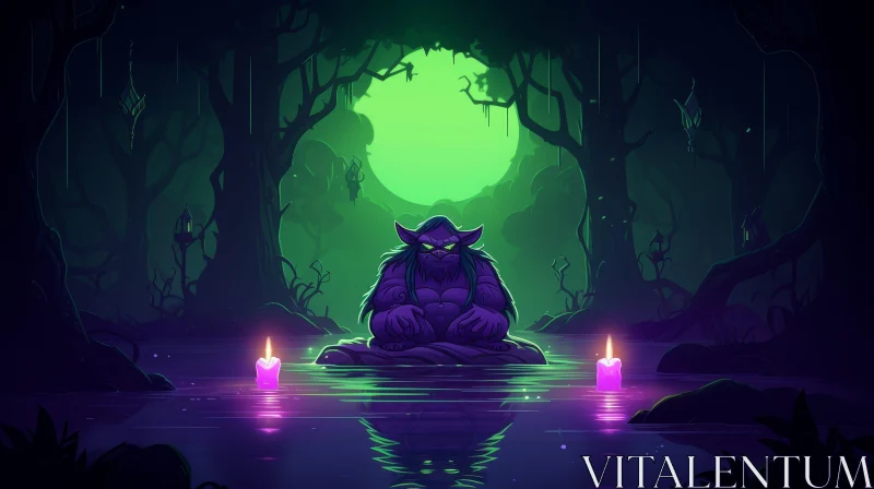 Mysterious Troll Meditation in Dark Forest AI Image