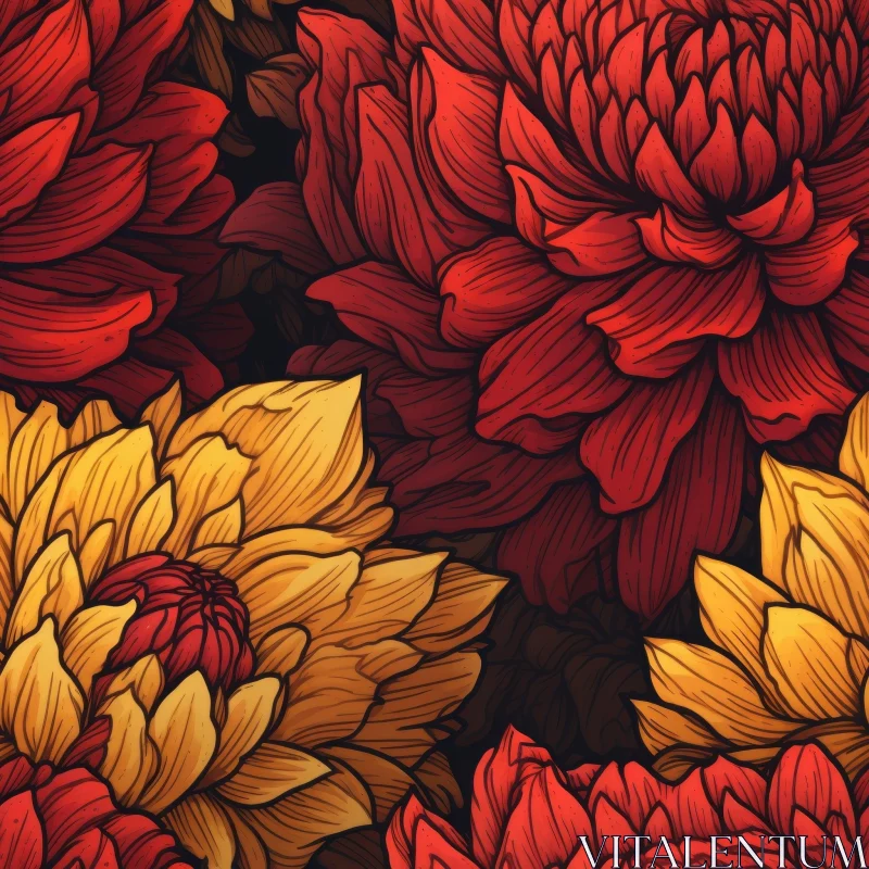 AI ART Red and Yellow Floral Seamless Pattern