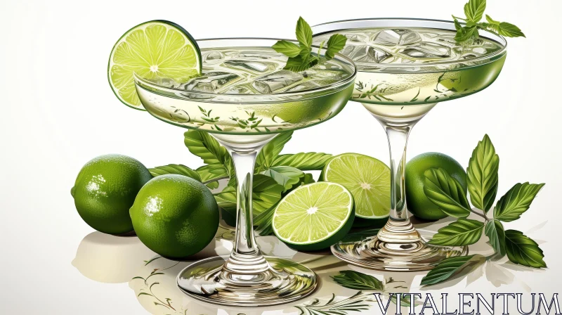 AI ART Refreshing Margarita Glasses with Lime and Mint - Artistic Composition
