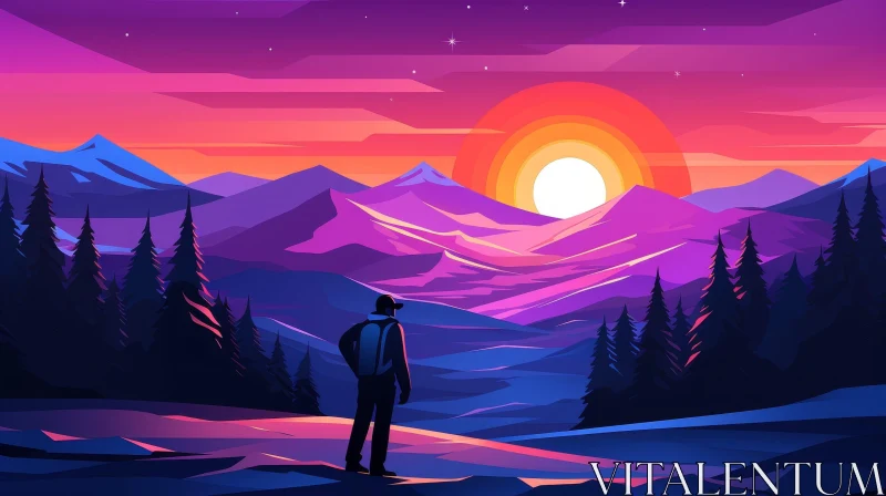 AI ART Serene Sunset Mountains Landscape