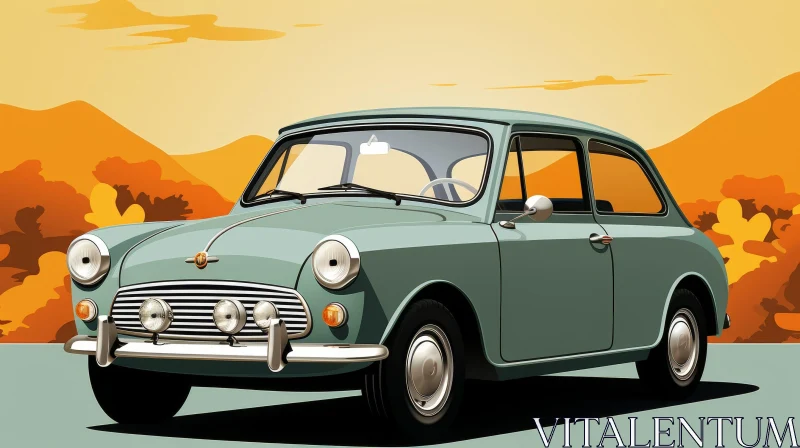 Vintage Classic Mini Cooper Illustration at Sunset AI Image