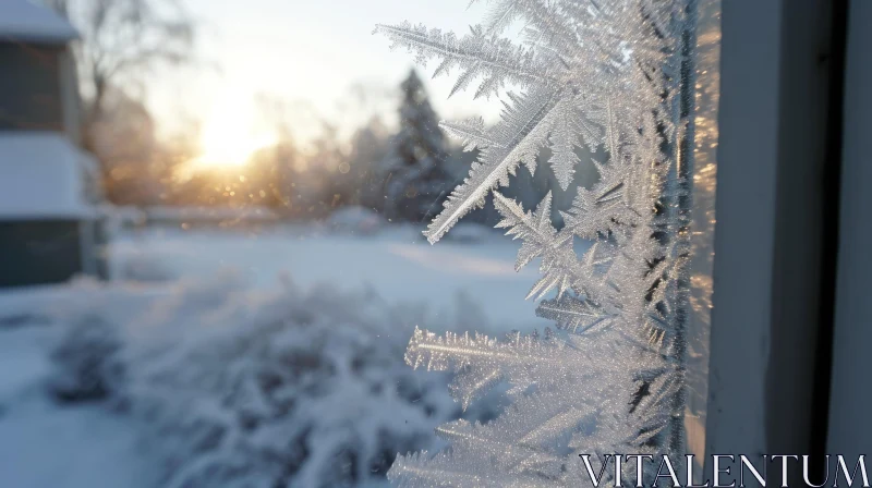 Winter Window View: Frost Patterns and Sunlight AI Image