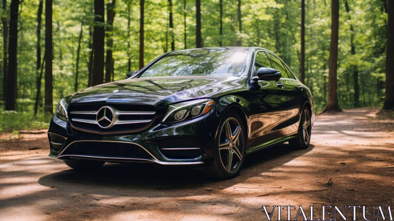 Black Mercedes-Benz C-Class in Forest AI Image