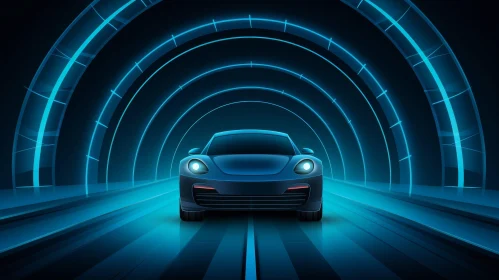 Blue Tunnel Car Perspective Art