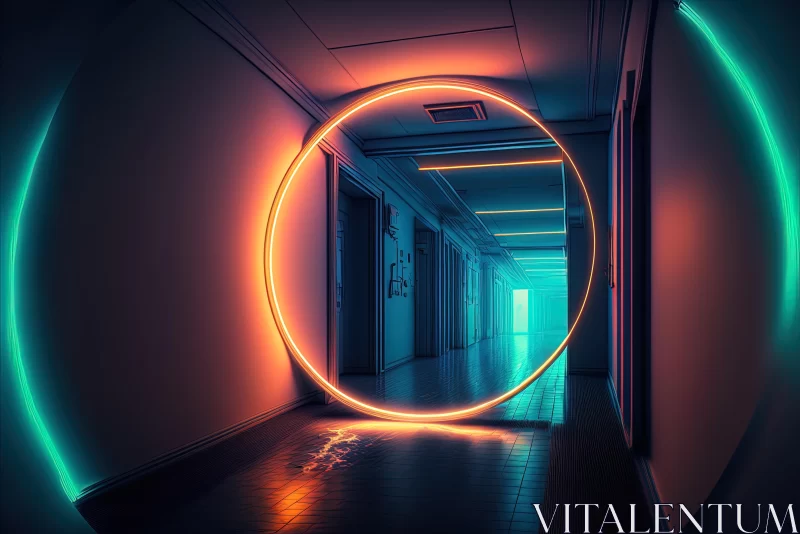 Captivating Neon Lighting in a Surreal Hallway AI Image