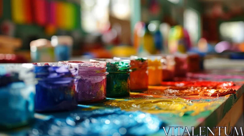 Colorful Chaos: A Captivating Image of Spilled Paint Jars AI Image