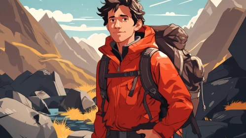 Confident Young Male Hiker on Mountain Trail